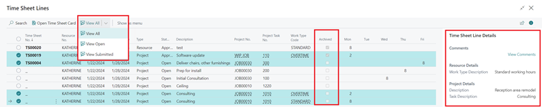 Shows Time Sheet Lines to copy from with multiple line selection. Shows Time Sheet Lines to copy from with multiple line selection.
