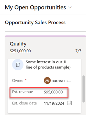 Editable fields on the opportunity card