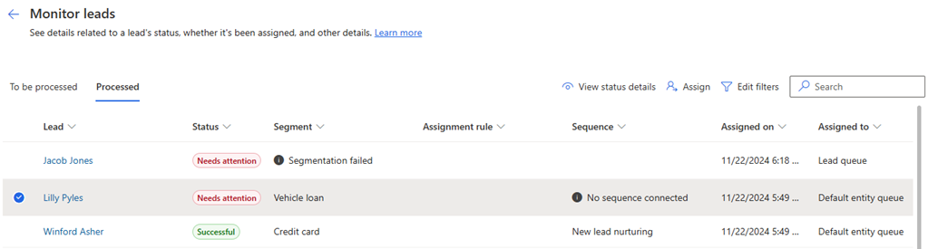 Screenshot of an unassigned record selected, with the Assign button highlighted.