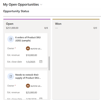 Status-based opportunity Kanban view
