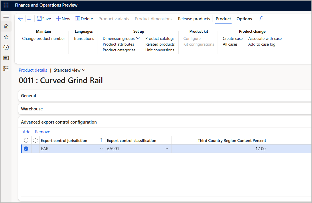 Export control settings for products Export control settings for products.