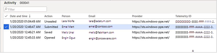 Example of the Activity page Example of the Activity page