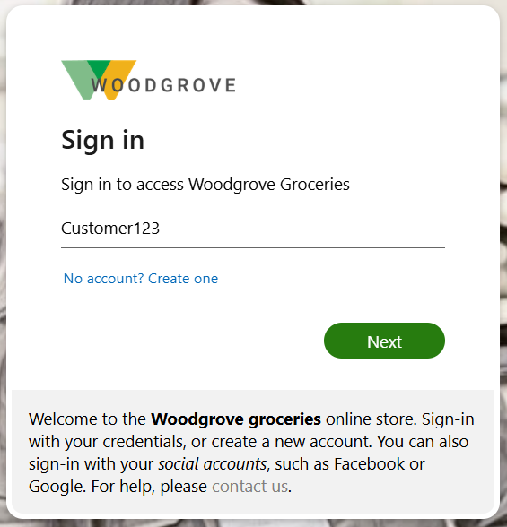 Screenshot of the username sign-in option.