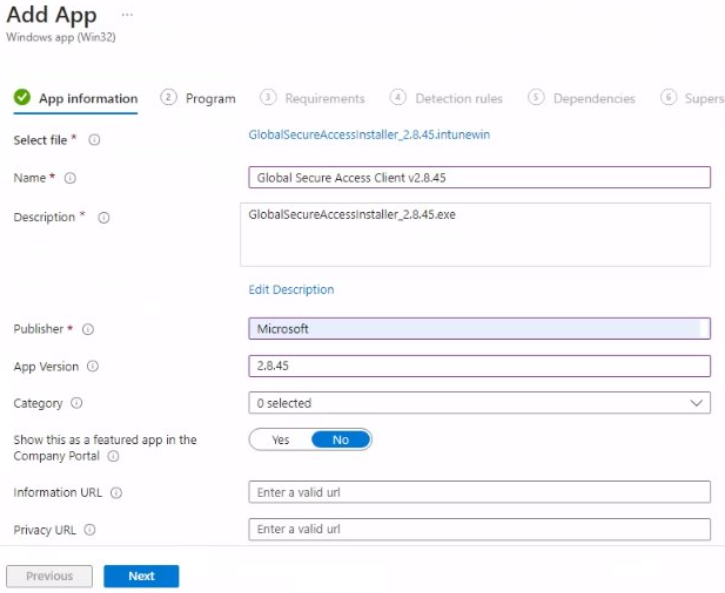 Screenshot of Add App to install client.