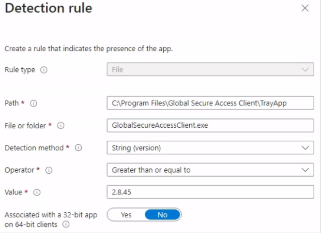 Screenshot of Detection rule for client.