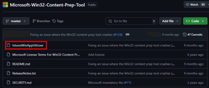 Screenshot of prep tool install file selection.