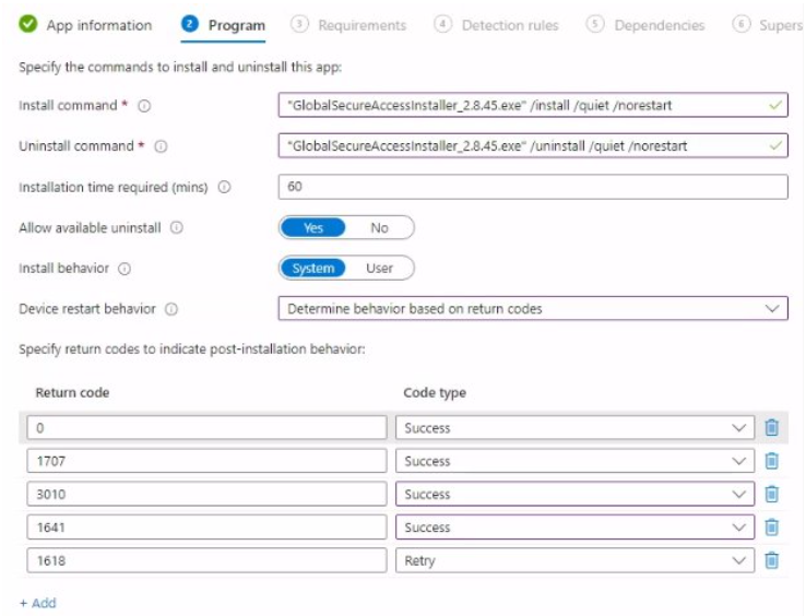 Screenshot of Program to configure installation parameters.