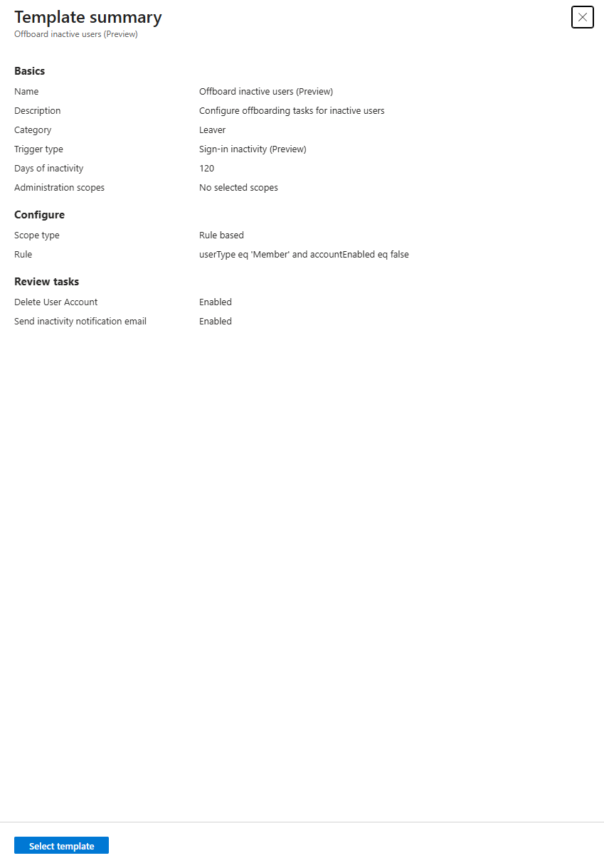 Screenshot of the offboard inactive users template.