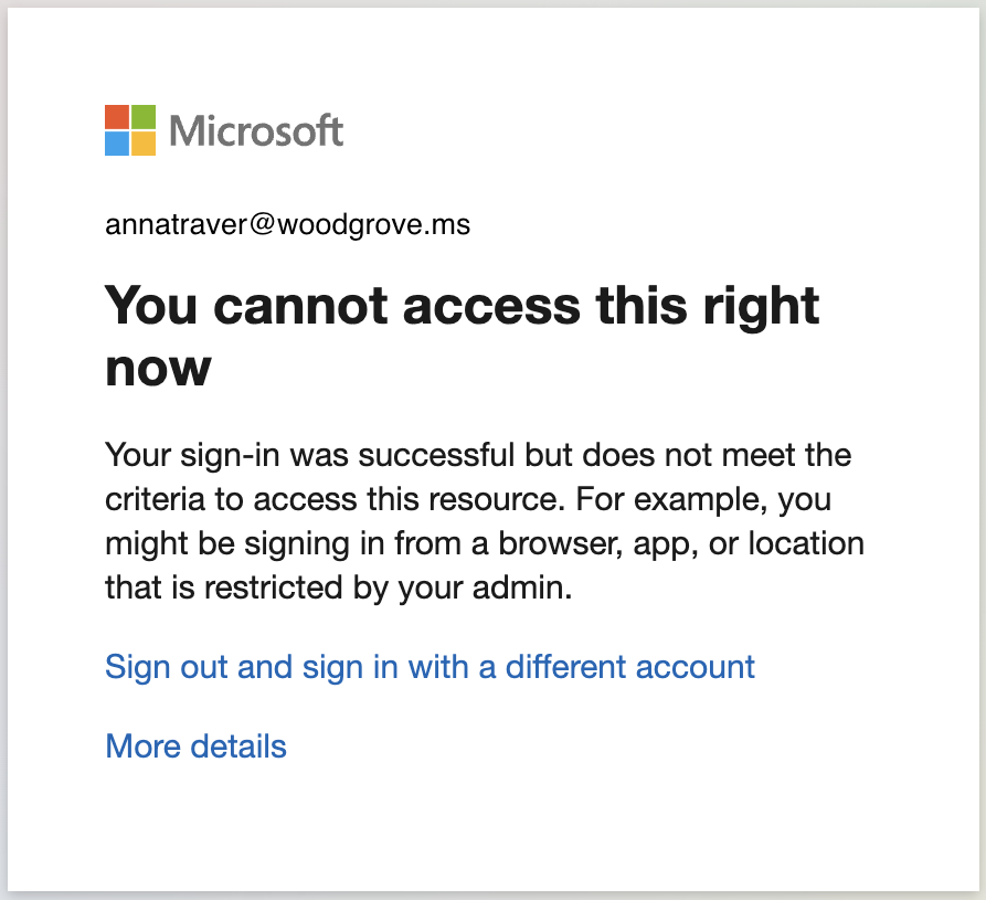 Screenshot of the message a user sees if they are blocked by strict ___location enforcement.