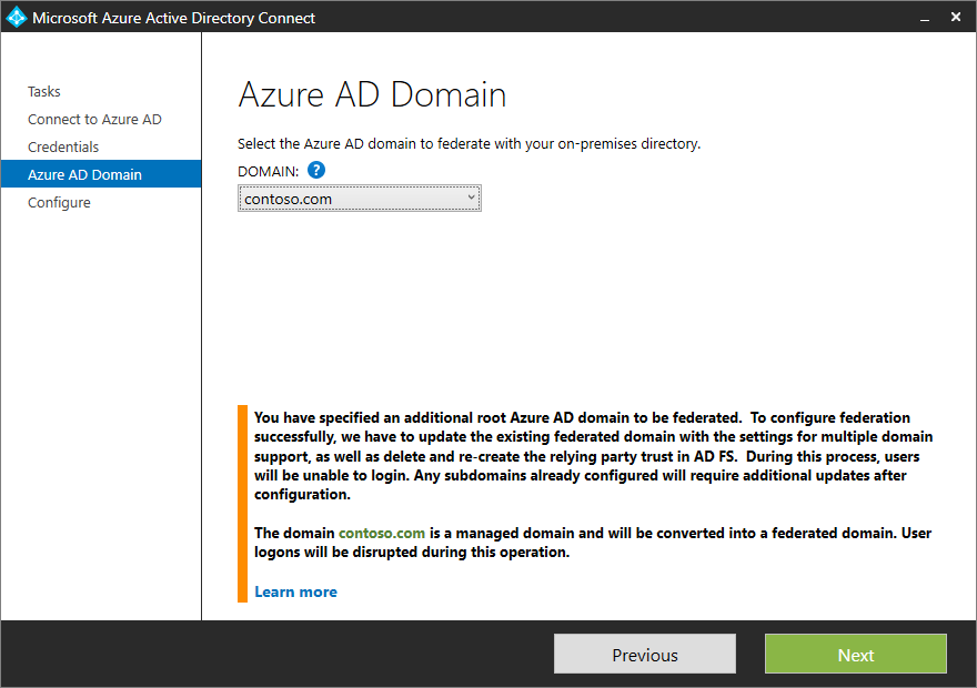 Screenshot of the "Additional tasks" pane, showing how to add an additional Microsoft Entra ___domain.