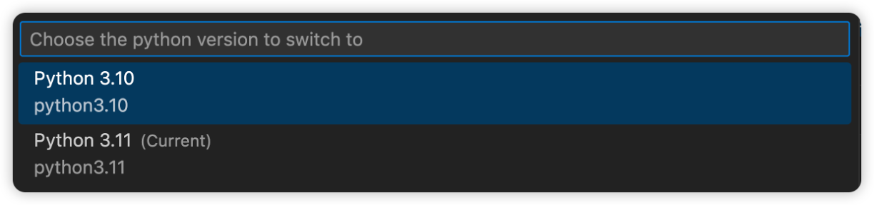Screenshot showing how to select Python version.