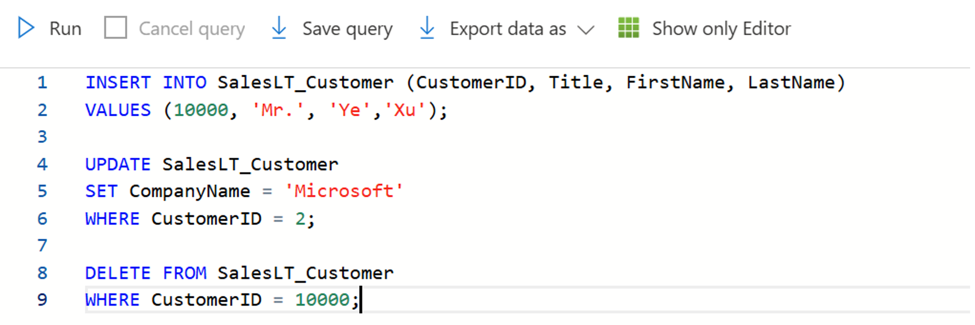 Screenshot showing how to update rows.