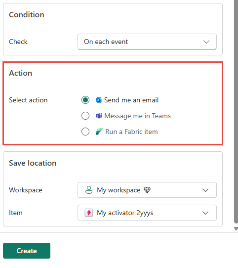 Screenshot that shows the Add rule pane with the action selected.