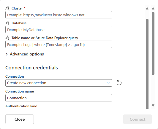 Screenshot that shows the connection settings and credentials.