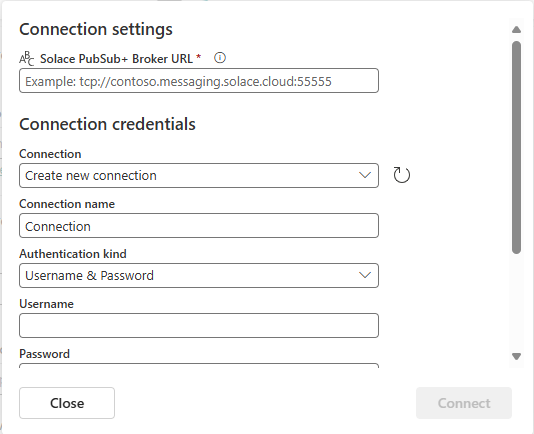 Screenshot that shows the Connection settings section.