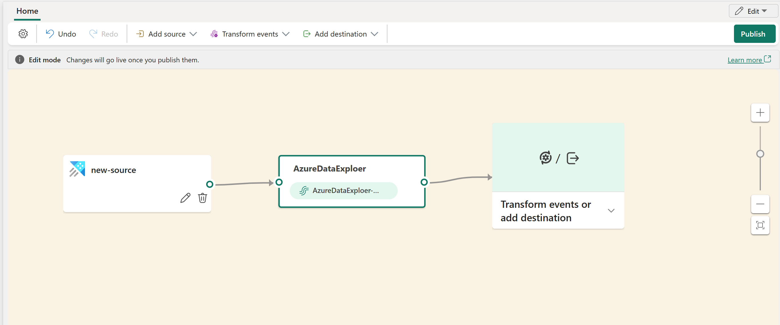 Screenshot that shows the editor with Publish button selected.