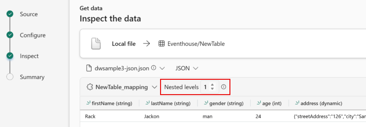 Screenshot of advanced JSON options.
