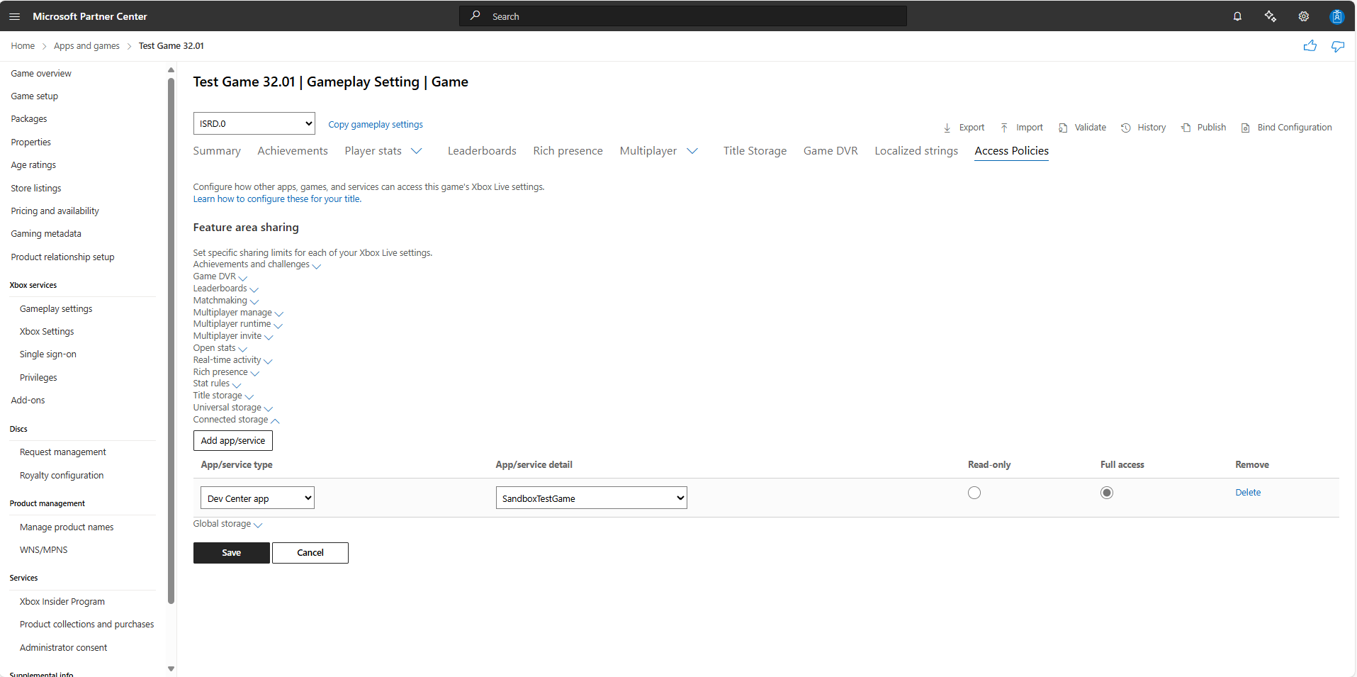 Screenshot of the Partner Center access policy UI.