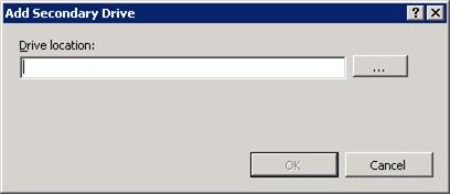 Screenshot of the Add Secondary Drive dialog box. The Drive ___location box is shown.