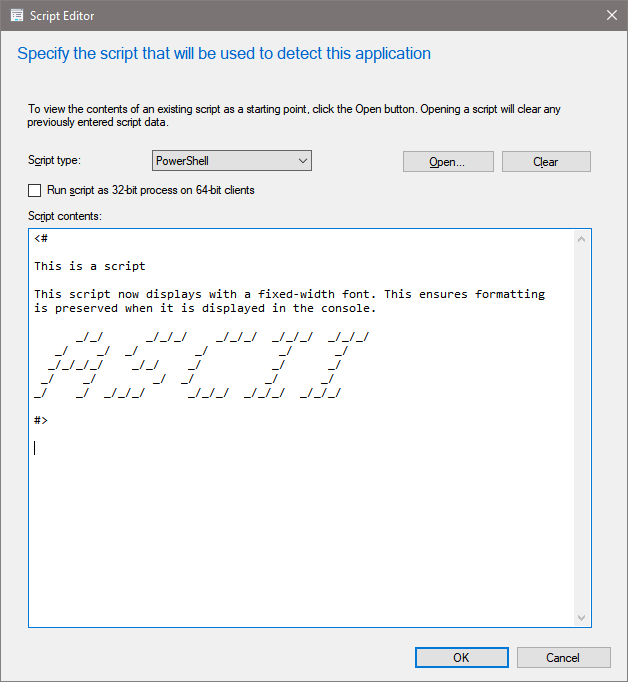 Script editor example with fixed-width Consolas font