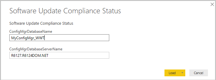 Specify the database and database server name
