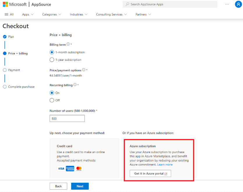 Screenshot that highlights the Azure benefit eligible only label in AppSource.