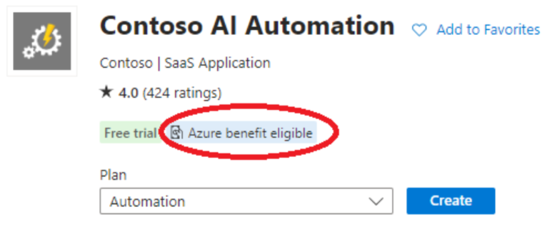 Screenshot that highlights the Azure benefit eligible only label.
