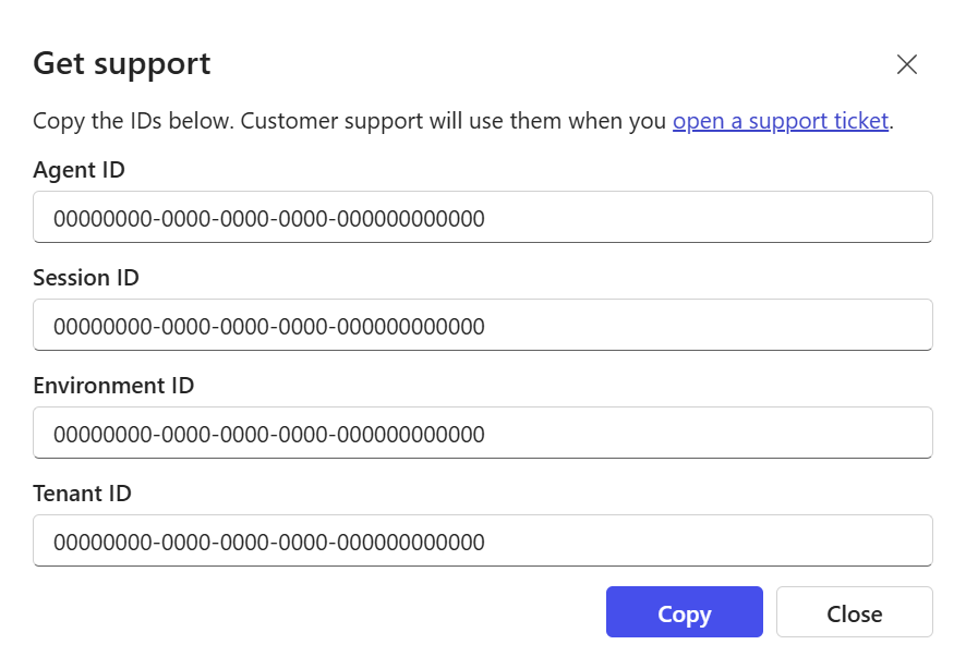 Copy the support details in agent builder