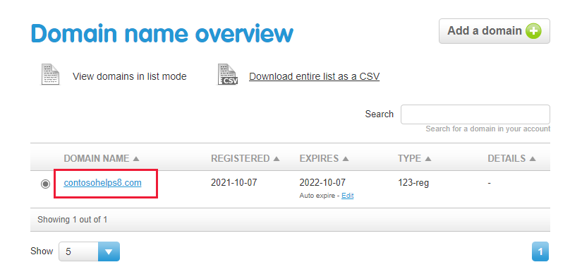 Select the ___domain you want to verify.