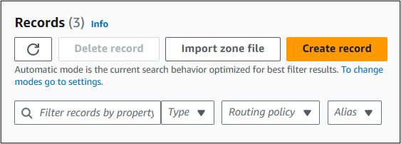 Screenshot of where you select Create record to add a ___domain verification TXT record.