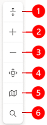 Screenshot of the view options toolbar in the Copilot Studio designer, with callouts numbered from 1 through 6.