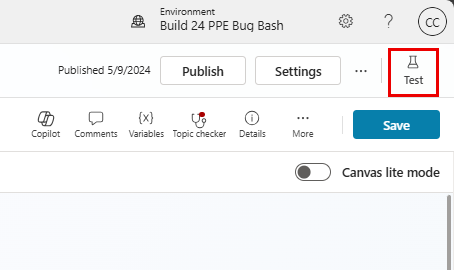 Screenshot showing the ___location of the Test your agent button.