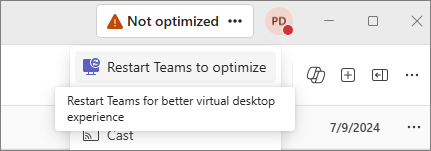 Screenshot of the Teams app showing it's not optimized.