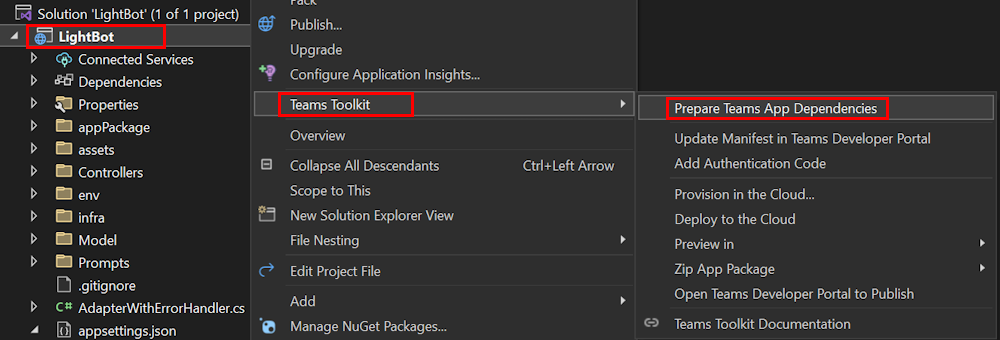 Screenshot shows an example of the Select Microsoft 365 Account option under Agents Toolkit section in Visual Studio.