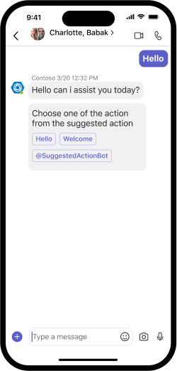 Image shows suggested actions in a group chat in a mobile client.
