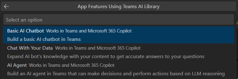 Screenshot shows the basic AI chatbot in Agents Toolkit.