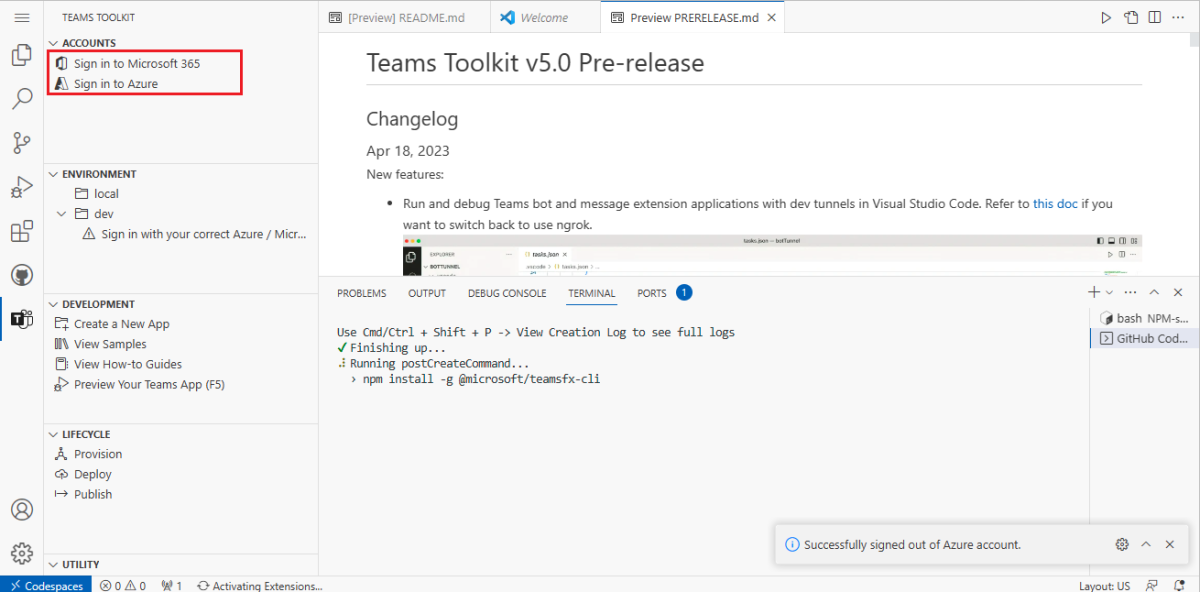 Screenshot shows you the Agents Toolkit window in browser to sign in.
