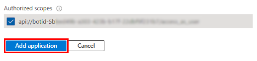 Screenshot shows the option to select authorized scopes and add application.
