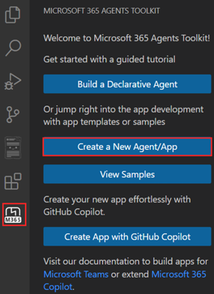 Location of the Create New Project link in the Agents Toolkit sidebar.