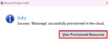 Screenshot of Teams Toolkit with View Provisioned Resources highlighted in red.