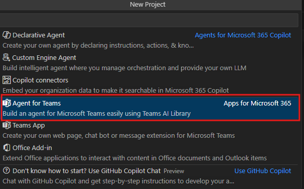 Screenshot shows the wizard to Create New Project.