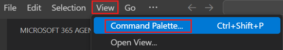 Screenshot shows the Command Palette option under View.