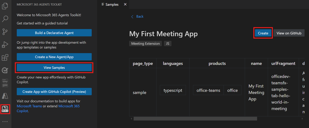 My First Meeting App sample in Agents Toolkit