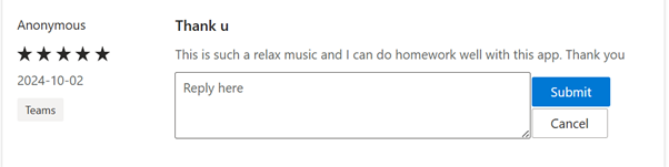 Screenshot showing a sample review edit dialog box for an offer in the commercial marketplace.