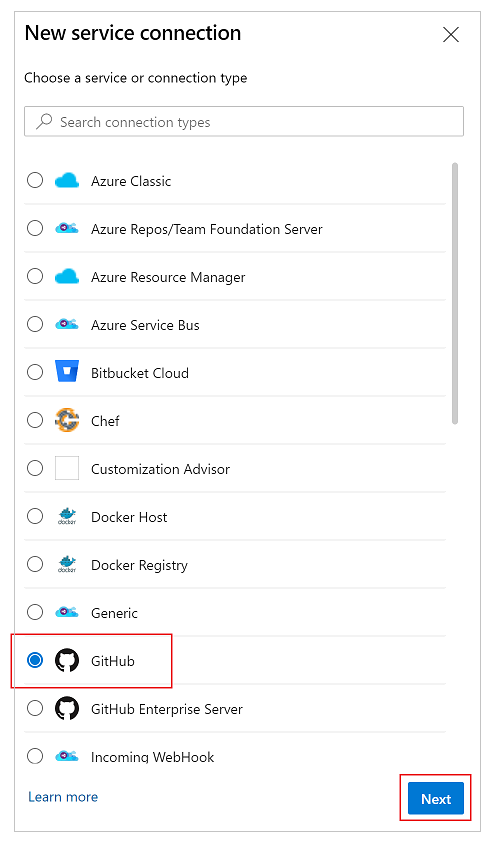 GitHub service connection GitHub service connection.