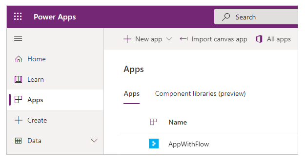 Screenshot that shows where to find the Run AppWithFlow app.