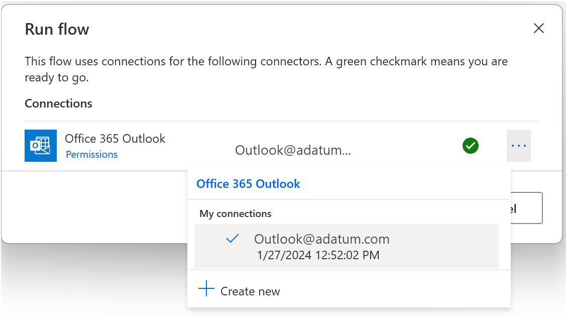 Screenshot of the bring your own connection dialog for console runs