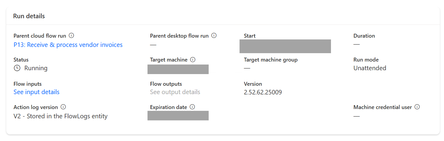 Screenshot of the run details card.