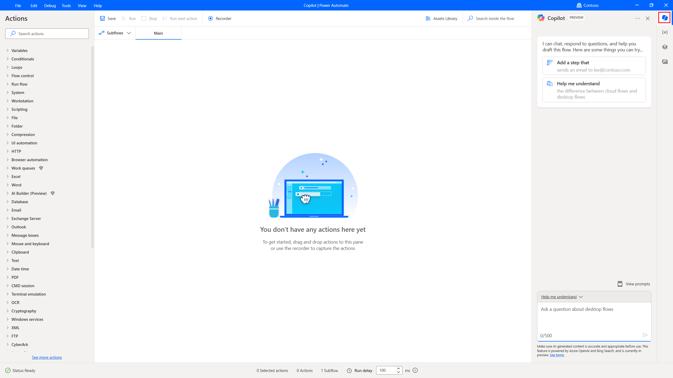 Screenshot that shows the Copilot button ___location in the designer.