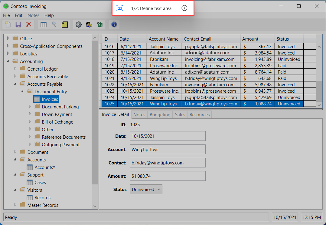 Screenshot of the message that prompts user to select a text area.